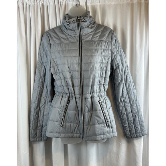 Guess Quilted Light Weight Puffer Gray Heart Fob L gorpcore cold weather 60-08 - Picture 1 of 16